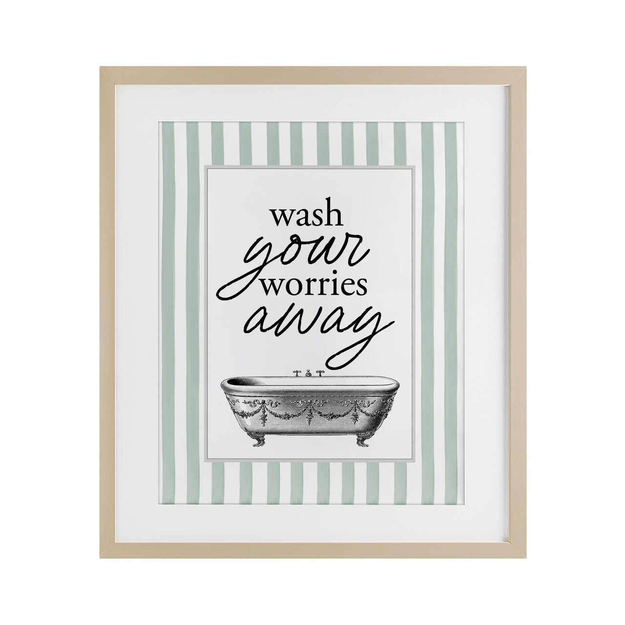 Stupell Industries Wash Worries Away Green Stripes Framed Print Under Glass, design by Lettered and Lined